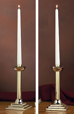 CB Church Supply Candle Holders Square Base Candlesticks by Will & Baumer,  Set of 2, Polished Brass : : Home