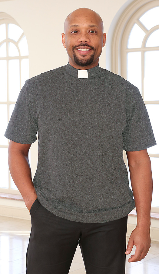 Abiding Spirit Men's Short Sleeve Knit Charcoal Grey Clergy Shirt Large