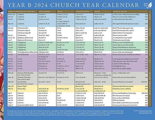 Church Year Calendar 2024 Year B Cokesbury