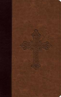 Picture of ESV Large Print Compact Bible (Trutone, Burgundy/Tan, Vintage Cross Design)