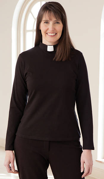 Picture of Blouse Clergy Knit Tunic Long Sleeve Tab Collar Black - 2X 26-28