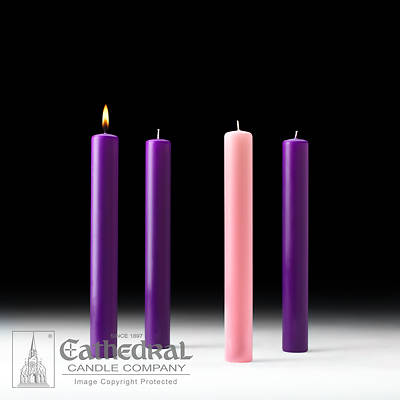 Picture of Cathedral 51% Beeswax Advent Candle Set 12" X 1-1/2" - 3 Purple, 1 Rose