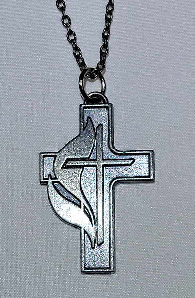 Picture of Pewter Cross and Flame Confirmation Pendant with 24 Inch Chain