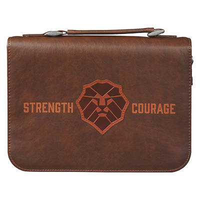 Picture of Strength and Courage Honey-brown Faux Leather Classic Bible Cover Large