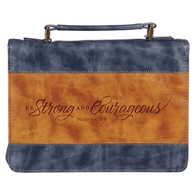 Picture of Strong and Courageous Butterscotch and Navy Classic Bible Cover Large