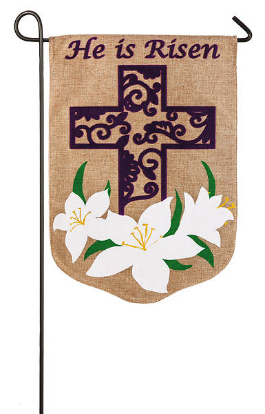Picture of He is Risen Easter Lily Burlap Garden Flag