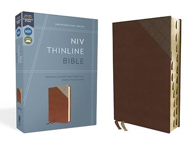 Picture of Niv, Thinline Bible, Leathersoft, Brown, Red Letter, Thumb Indexed, Comfort Print