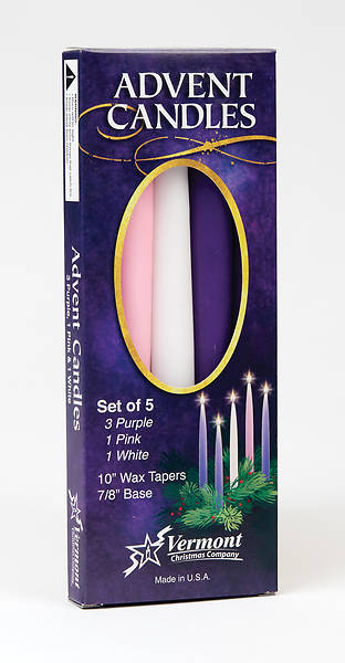 Picture of Advent Candles Set of 5 (3 Purple, 1 White, 1 Pink) 10" Tapered