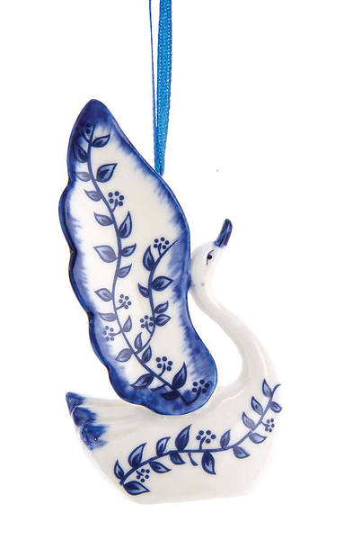 Picture of Delft Blue Porcelain Swan Ornament - Head Up