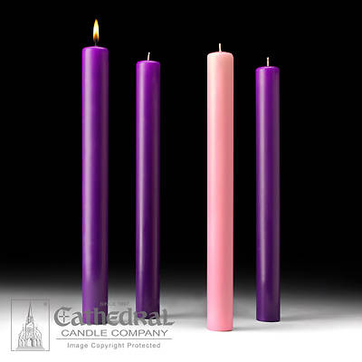 Picture of Cathedral 51% Beeswax Advent Candle Set 16" X 1-1/2" - 3 Purple, 1 Rose