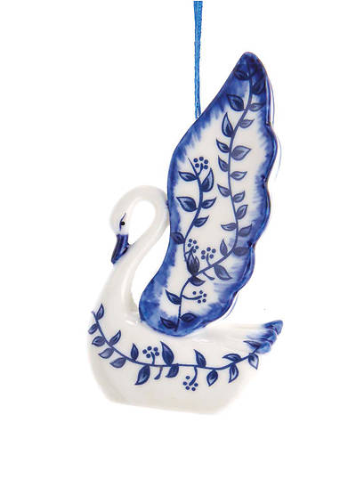 Picture of Delft Blue Porcelain Swan Ornament - Head Down