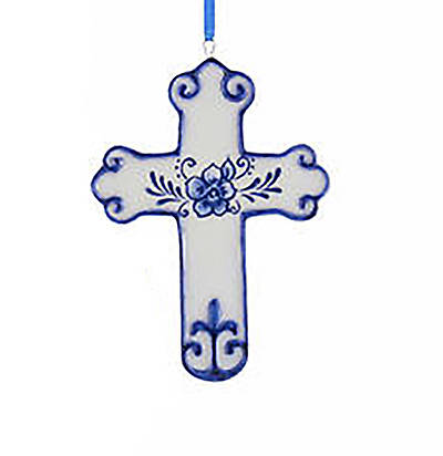 Picture of Delft Blue Porcelain Cross - Large Flower