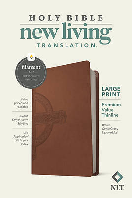 Picture of NLT Large Print Premium Value Thinline Bible, Filament Enabled Edition (Leatherlike, Brown Celtic Cross)