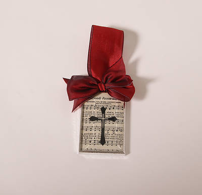 Picture of Cross Red Ribbon Glass Ornament