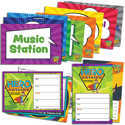 Picture of Vacation Bible School (VBS) Hero Hotline Activity Center Signs & Publicity Pak