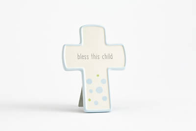 Picture of Bless This Child Stoneware Cross Blue