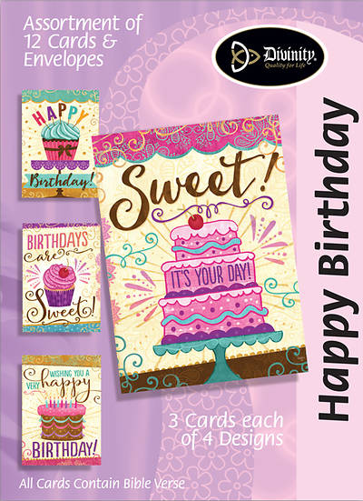 Picture of Happy Birthday Boxed Card Birthday Cakes & Cupcakes (Pk 12)