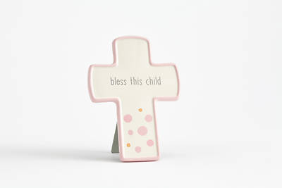 Picture of Bless This Child Stoneware Cross Pink