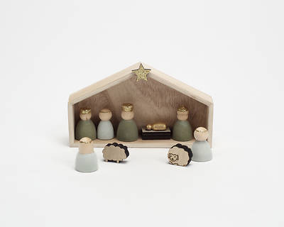 Picture of Flocked Nativity Set Wood Figures