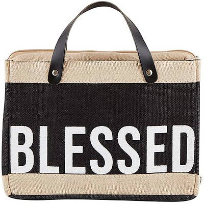 Picture of Burlap & Canvas Zippered Tote Style Carry Case Organizer Bible Cover