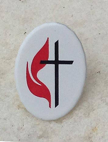 Picture of Lapel Pin Cross and Flame Oval White Enamel
