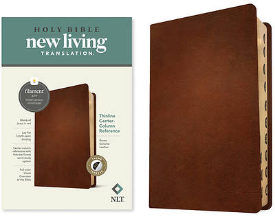 Picture of NLT Thinline Center-Column Reference Bible, Filament-Enabled Edition (Red Letter, Genuine Leather, Brown, Indexed)