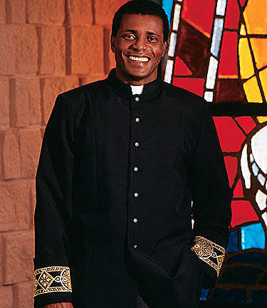 Picture of Qwick-Ship Viva Men's Clergy Jacket with Tab Collar and Satin Tapestry Fleur Bandings