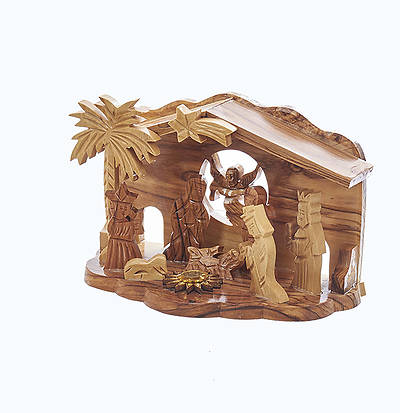 Picture of Olive Wood Nativity with Palm Tree