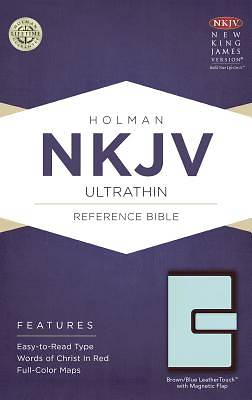 Picture of NKJV Ultrathin Reference Bible, Brown/Blue Leathertouch with Magnetic Flap