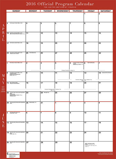 Picture of Official United Methodist Program Calendar 2016 Wall (18" X 24")