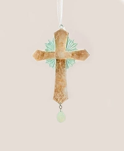 Picture of Gold and Mint Green Capiz Cross