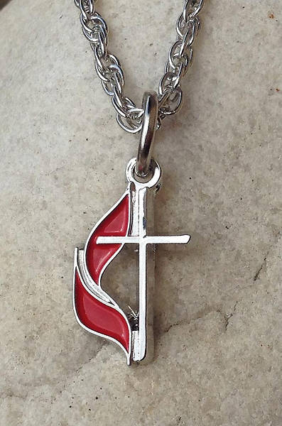 Picture of UM Cross & Flame Necklace - Silver Plated