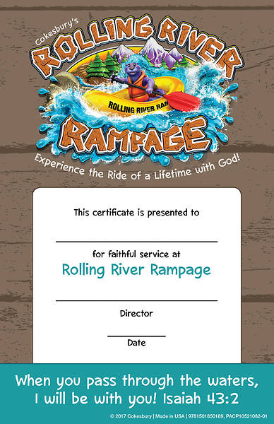 Picture of Vacation Bible School (VBS) 2018 Rolling River Rampage Leader Recognition Certificates (Pkg of 12)