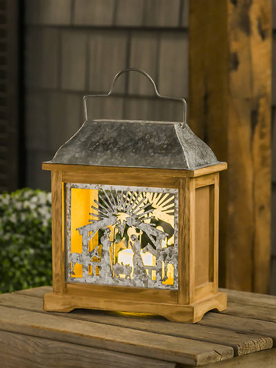 Picture of Nativity Scene Galvanized Metal and Wood Lantern