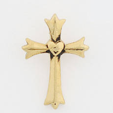 Picture of Gold Plated Lapel Pin - Fleur Cross with Heart