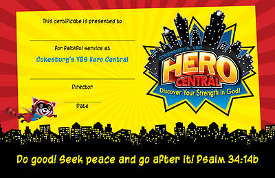 Picture of Vacation Bible School VBS Hero Central Leader Recognition Certificates (Pkg of 10)