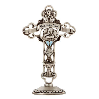 Picture of Tabletop Cross - Baptism - Pewter Finish - Boy
