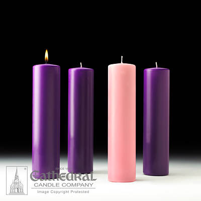 Picture of Cathedral Advent 12" x 3" Pillar Candles - 3 Purple, 1 Pink
