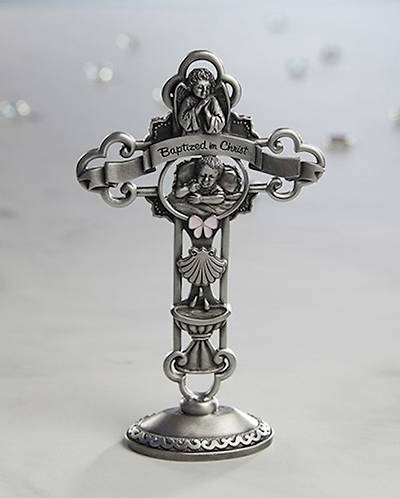 Picture of Tabletop Cross - Baptism - Pewter Finish - Girl
