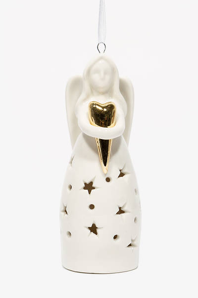 Picture of Ceramic LED Christmas White Angel with Heart Ornament