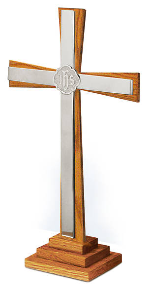 Picture of 24" SOLID OAK CROSS WITH SILVERPLATE ACCENTS