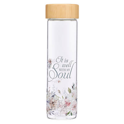 Picture of Water Bottle Glass with Sleeve It Is Well with My Soul