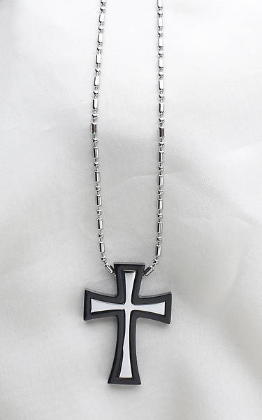 Picture of Stainless Steel Cross in Cross Necklace - Silver & Black - 24" Chain