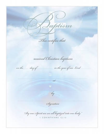 Picture of Baptism Certificate Premium Silver Foil Embossed Package of 6