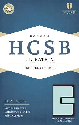 Picture of HCSB Ultrathin Reference Bible, Brown/Blue Leathertouch with Magnetic Flap