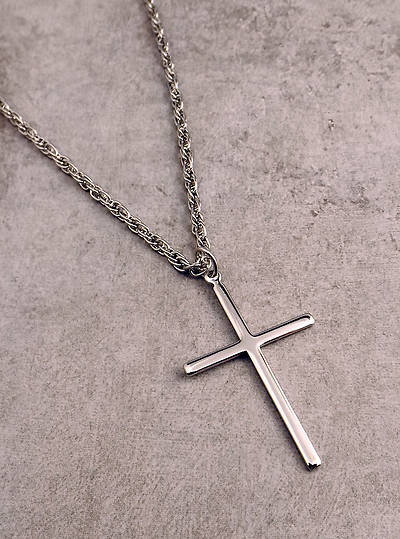 Picture of Men's Silver Narrow Cross - 24" Rope Chain
