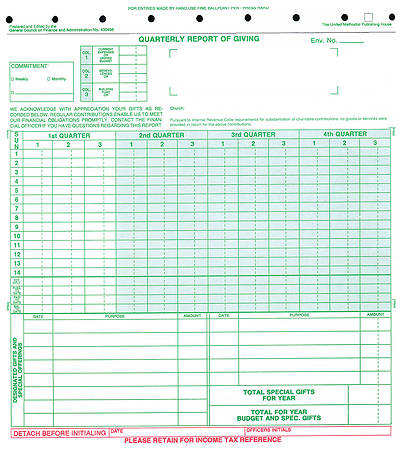 Picture of Quarterly Report of Giving (Pkg of 100)  5 x 7-5/8