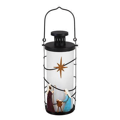 Picture of Frosted Glass Fire Flame Nativity Lantern - Battery Operated