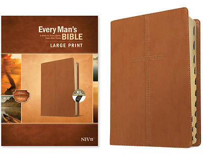Picture of Every Man's Bible Niv, Large Print (Leatherlike, Cross Saddle Tan, Indexed)