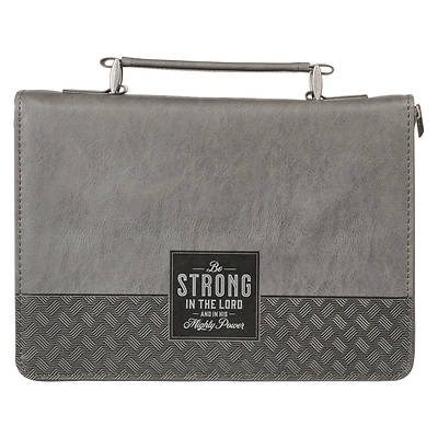 Picture of Be Strong in the Lord Gray and Black Faux Leather Classic Bible Cover Extra Large